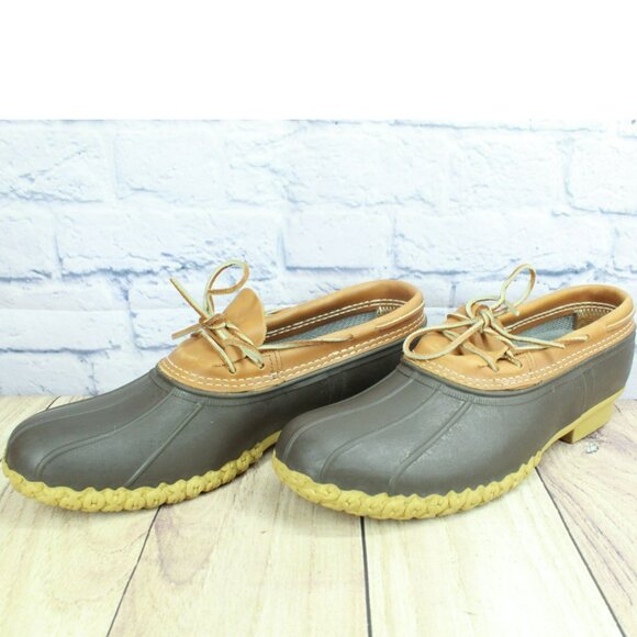LL Bean Brown Rubber Slip On Unlined Moccasin Gumshoes Duck Boots Size 14 Narrow - Picture 2 of 7